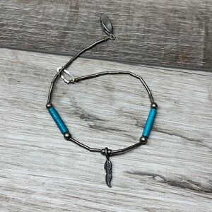 Vintage Silver and Blue Feather Bracelet/Anklet 7.5”